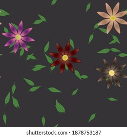Seamless vector pattern with flowers and leafs