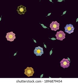 Seamless vector pattern with flowers and leafs