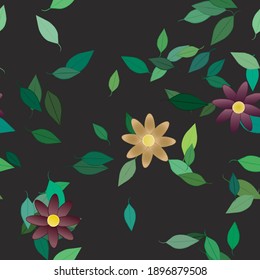 Seamless vector pattern with flowers and leafs