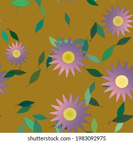 Seamless vector pattern with flowers and leafs