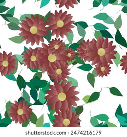 Seamless vector pattern with flowers and leafs