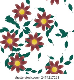 Seamless vector pattern with flowers and leafs