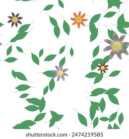 Seamless vector pattern with flowers and leafs