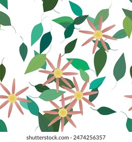 Seamless vector pattern with flowers and leafs