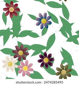 Seamless vector pattern with flowers and leafs