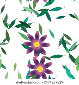 Seamless vector pattern with flowers and leafs