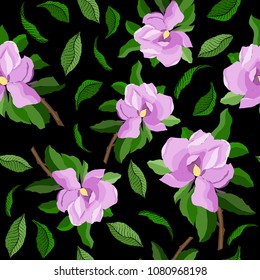 Seamless vector pattern with flowers and leaves of magnolia. Design for textile, card and banners. EPS 10