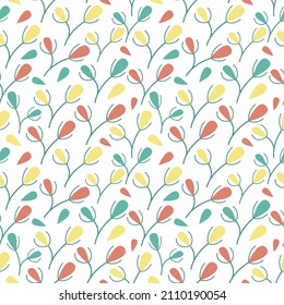 Seamless vector pattern with flowers and leaves, cute little patterns, minimalistic pattern