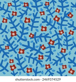 Seamless vector pattern with flowers in many different colors. Cute  design for clothing prints, fabric patterns and poster backgrounds.