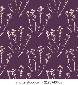 Seamless vector pattern with flowers, meadow herbs in doodle style. Botanical texture for bed linen, wallpaper, clothing, textile