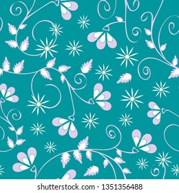 Seamless vector pattern with flowers on turquoise background. Floral wedding wallpaper design. Romantic fashion textile.