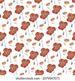 Seamless vector pattern with flowers on isolated background.Decorative,festive,repeating,bright print in flat style.Design for textiles,wrapping paper,packaging,fabric.