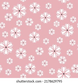 Seamless vector pattern with flowers on a pink background. Abstract modern cute floral pattern.