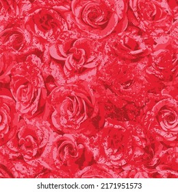 seamless vector pattern with flowers roses. Repeating background. Vector texture on the theme of nature  in grunge style. Wallpaper, wrapping paper, fabric