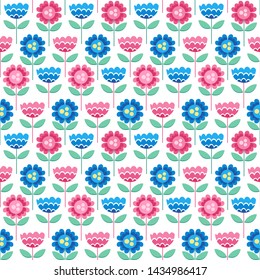 Seamless vector pattern with flowers in scandinavian style.