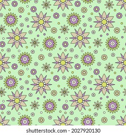 Seamless vector pattern with flowers. Simple geometric floral ornament. Textile design. 