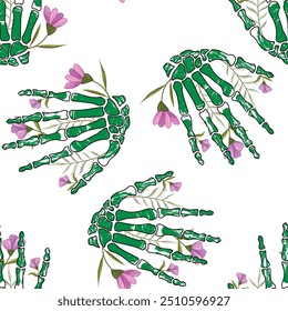 Seamless vector pattern of flowers and skeletons. 