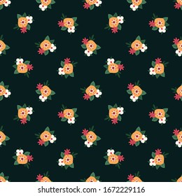 Seamless vector pattern with flowers in a sloppy free author style. Background with floral ornament for textile design.