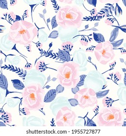 Seamless vector pattern with flowers in a watercolor style on a light background.