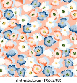 Seamless vector pattern with flowers in a watercolor style, little cute flowers.