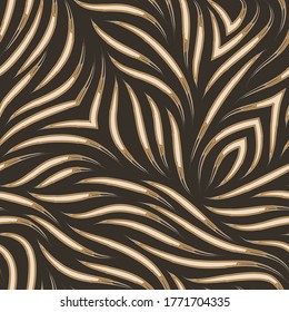 Seamless vector pattern of flowing lines with cut ends on a brown background. Print for fabric or paper