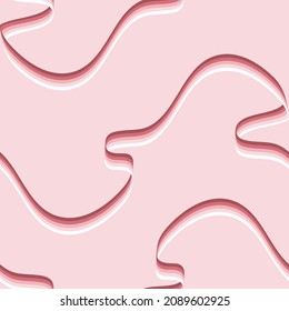 Seamless vector pattern with flowing ribbon on pink background. Wavy rainbow wallpaper design. Decorative colour gradient fashion textile.