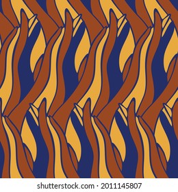 Seamless vector pattern with flowing texture on brown background. Simple decorative wavy wallpaper design. Gypsy fashion textile.