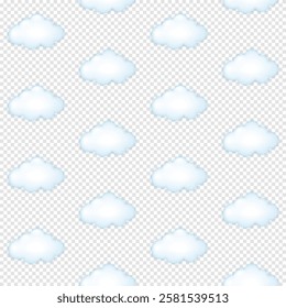 Seamless vector pattern with fluffy Blue clouds on a transparent background