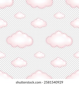 Seamless vector pattern with fluffy Pink clouds on a transparent background