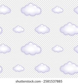 Seamless vector pattern with fluffy purple clouds on a transparent background