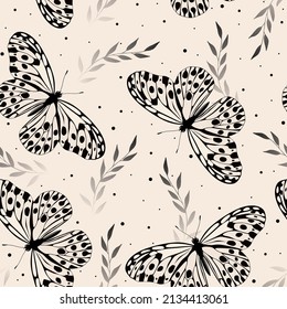 Patrón vectorial de las mariposas voladoras que no tienen cabida. Composición contemporánea. Textura de moda para impresión, textil, envasado.