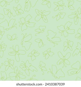 Seamless Vector Pattern with Flying Butterflies Green Background 3600 x 3600 Pixels