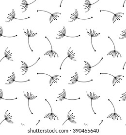 Seamless vector pattern. Flying of dandelion seeds