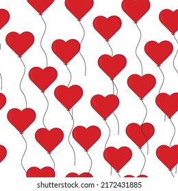 Seamless vector pattern with flying transparent heart red balloons. Happy Birthday festal background. Pattern with red geart design concept.