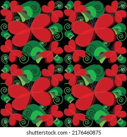 Seamless vector pattern with flying transparent red butterflies on a black background. Summer floral ornament for paper, textiles, wallpapers.