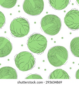 Seamless vector pattern. Food healthy food. Cabbage and peas. Linear hand drawn elements.