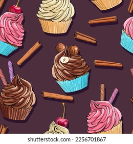 Seamless vector pattern. Food, tasty, sweet. Cake, sweets, sweets. bright background