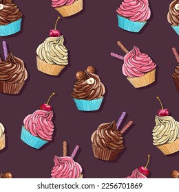 Seamless vector pattern. Food, tasty, sweet. Cake, sweets, sweets. bright background