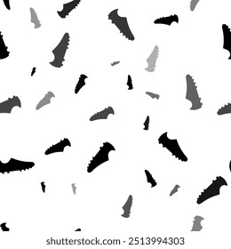 Seamless vector pattern with football boot symbols, creating a creative monochrome background with rotated elements. Vector illustration on white background