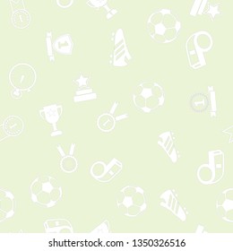 Seamless vector pattern with football sport equipment, isolated on green. Vector illustration 
