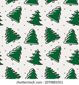 Patrón vectorial sin foco con árbol forestal. Árbol de Navidad, abeto, pino. Para tela, papel, envoltura, textil, póster, scrapbooking, fondo o fondo, para sitio web o aplicación móvil.