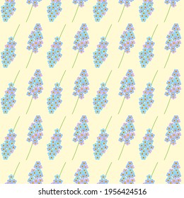 Seamless vector pattern with forget-me-not flowers on a yellow background.