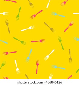 Seamless vector pattern - forks on yellow background