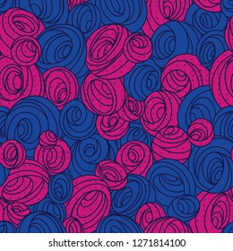 Seamless vector pattern in the form of circles, balls, spirals, whirlpools and curls.
Suitable for placement on fabric, wallpaper, wrapping paper. Beautifully fits into printing products.