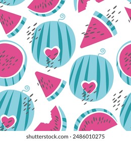 Seamless vector pattern in the form of a flat watermelon. Stylized abstract flat background.