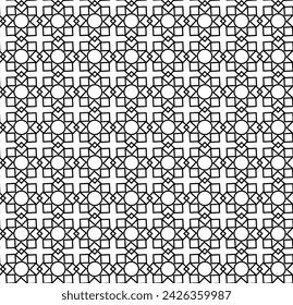 Seamless vector pattern in the form of a patterned lattice in black on a white background