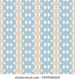 Seamless vector pattern forming diamond shapes with light blue, beige and white colors, ideal for backgrounds, packaging, textile and wallpaper