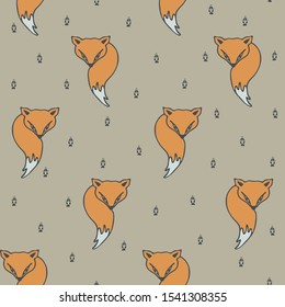 Seamless vector pattern with fox on light grey background. Simple animal wallpaper design. Modern fashion textile.