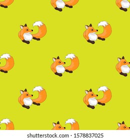 Seamless vector pattern of fox on yellow background