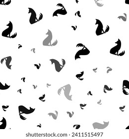 Seamless vector pattern with fox symbols, creating a creative monochrome background with rotated elements. Vector illustration on white background